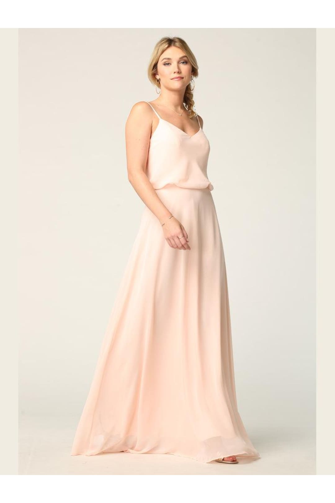 Long Spaghetti Strap Blouson Bridesmaids Dress - The Dress Outlet