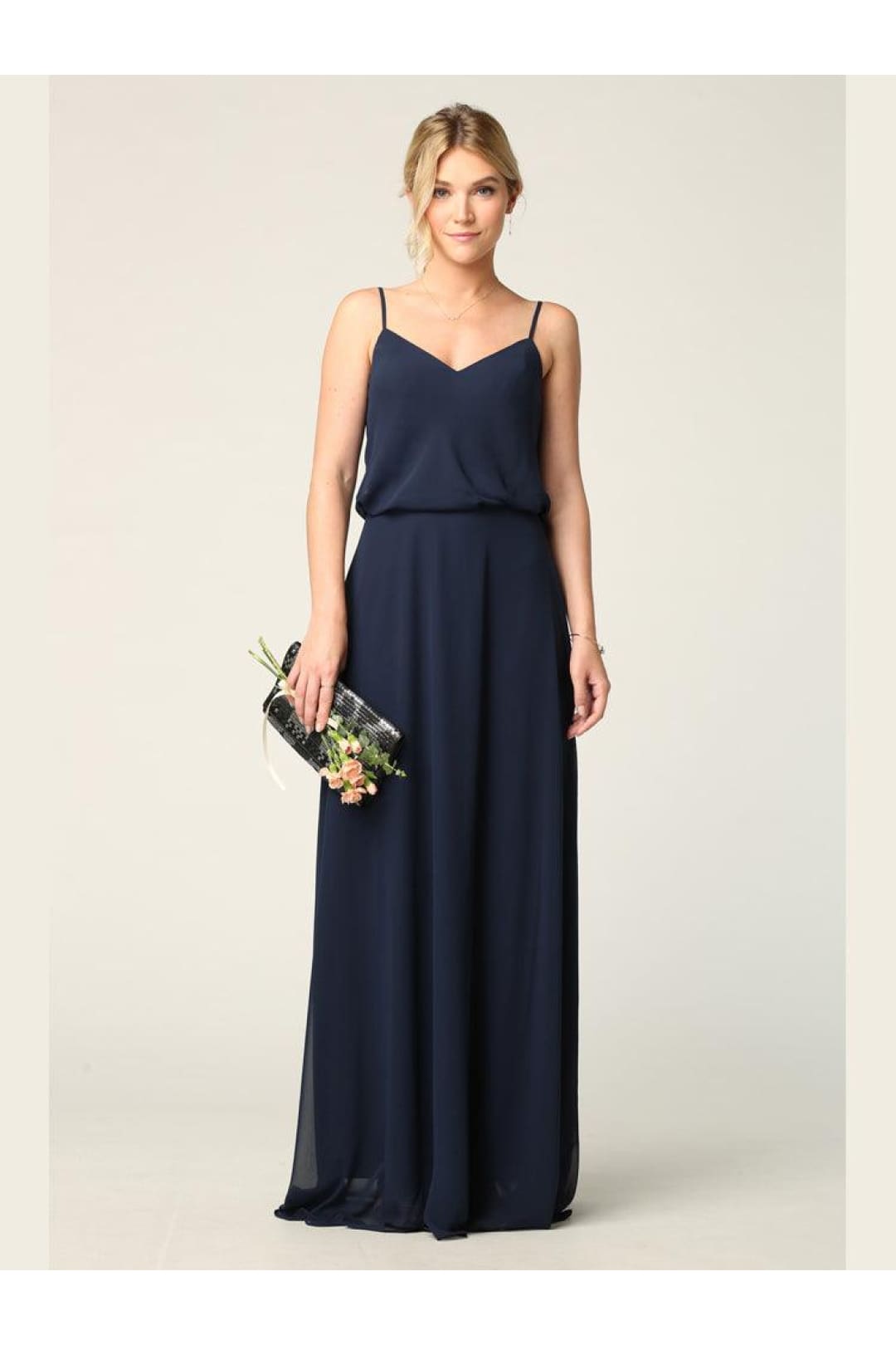 Long Spaghetti Strap Blouson Bridesmaids Dress - The Dress Outlet
