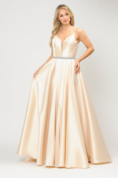 Poly USA 8672 Long Spaghetti Strap Dress with Deep Neckline