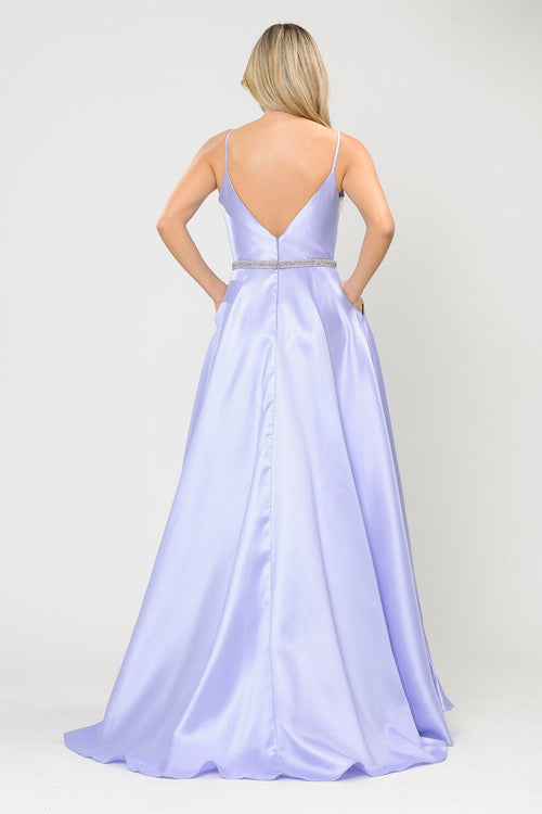 Poly USA 8672 Long Spaghetti Strap Dress with Deep Neckline