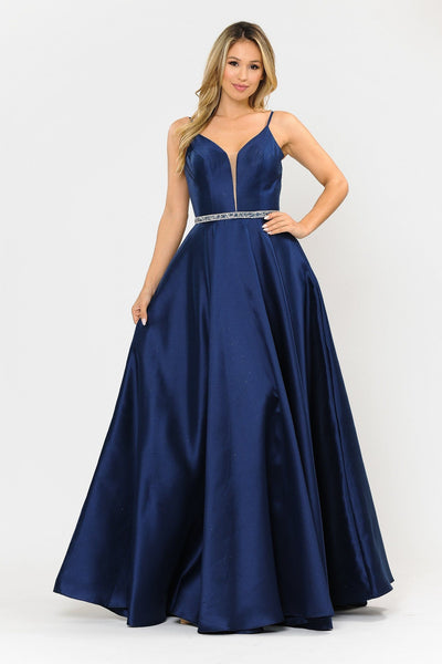 Poly USA 8672 Long Spaghetti Strap Dress with Deep Neckline