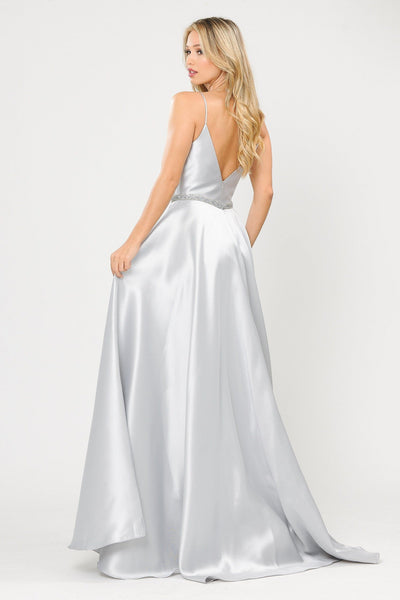 Poly USA 8672 Long Spaghetti Strap Dress with Deep Neckline