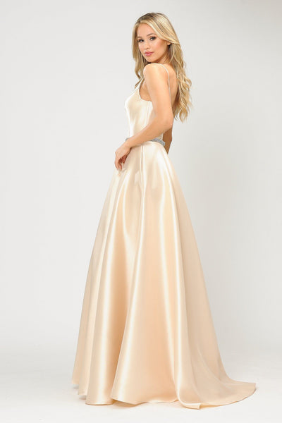 Poly USA 8672 Long Spaghetti Strap Dress with Deep Neckline
