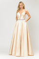 Poly USA 8672 Long Spaghetti Strap Dress with Deep Neckline