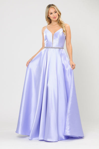Poly USA 8672 Long Spaghetti Strap Dress with Deep Neckline