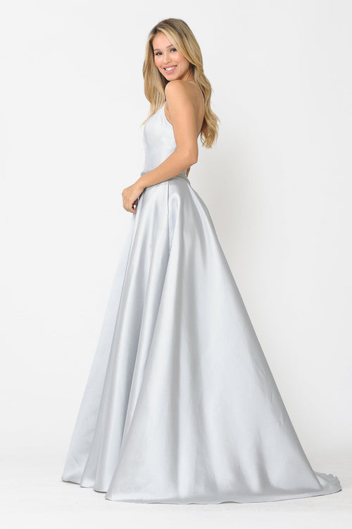 Poly USA 8684 Long Square Neck Dress with Corset Back