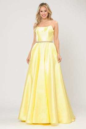 Poly USA 8684 Long Square Neck Dress with Corset Back