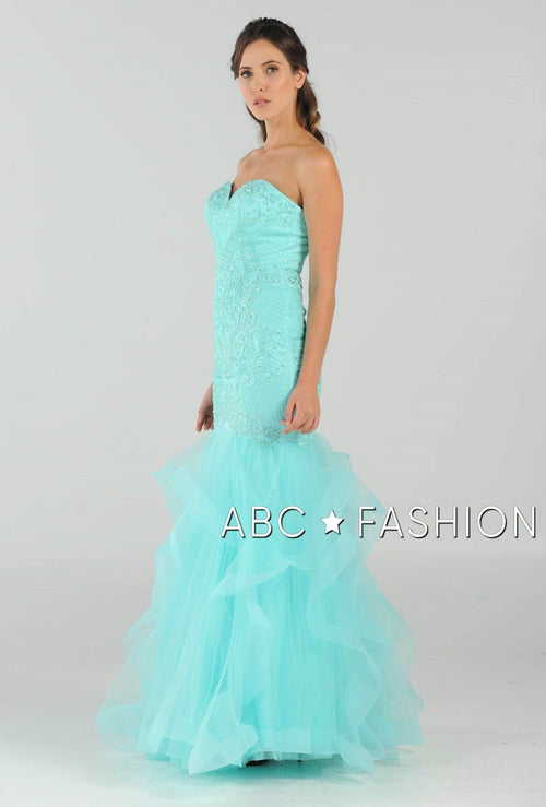 Poly USA Aqua Long Formal Dresses