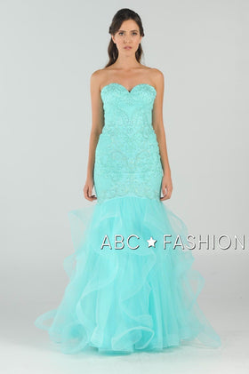 Strapless Mermaid Tiered Gown By Poly USA 8198
