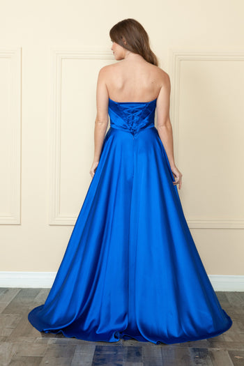 Vestido largo de satén sin tirantes de Poly USA 9188