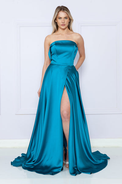 Poly USA 9188 Long Strapless Satin Dress