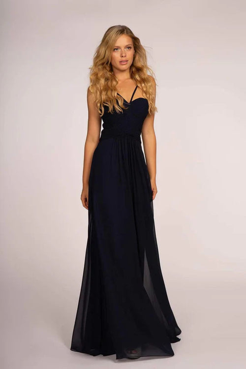 Long Sweetheart Dress with Pleated Bodice by Elizabeth K GL2607 - XS / Navy - Long Formal Dresses