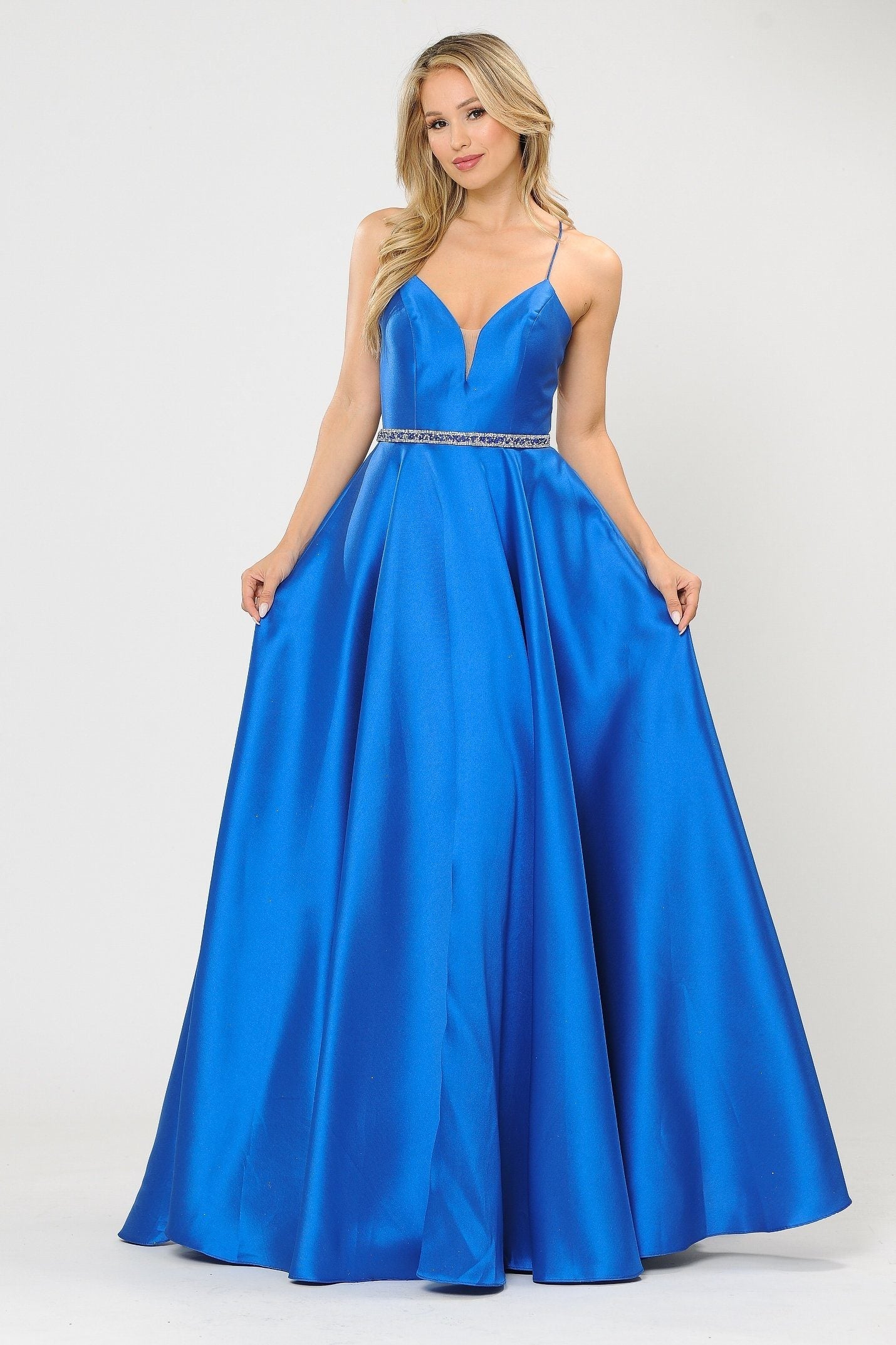 Vestido largo de mikado con escote corazón y espalda de corsé de Poly USA 8688