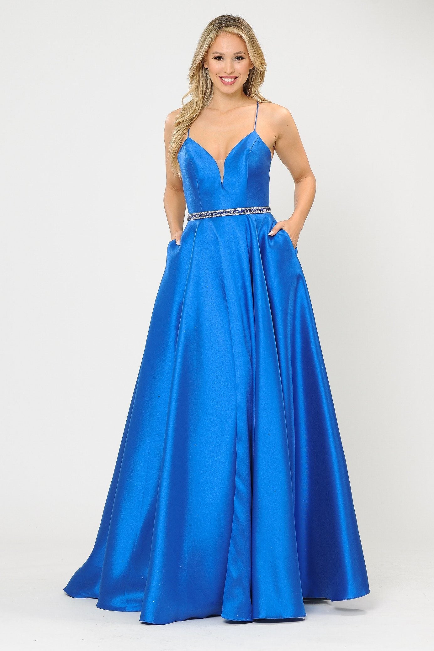 Vestido largo de mikado con escote corazón y espalda de corsé de Poly USA 8688