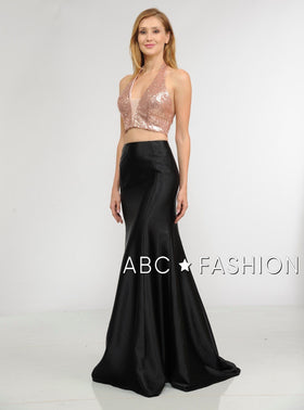 Halter Sequined Mermaid Gown By Poly USA 8294