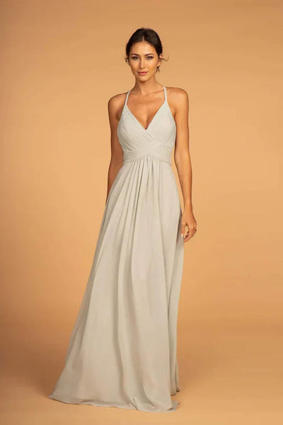 Long V-Neck Chiffon Dress with Pleated Bodice by Elizabeth K GL2609 - Long Formal Dresses