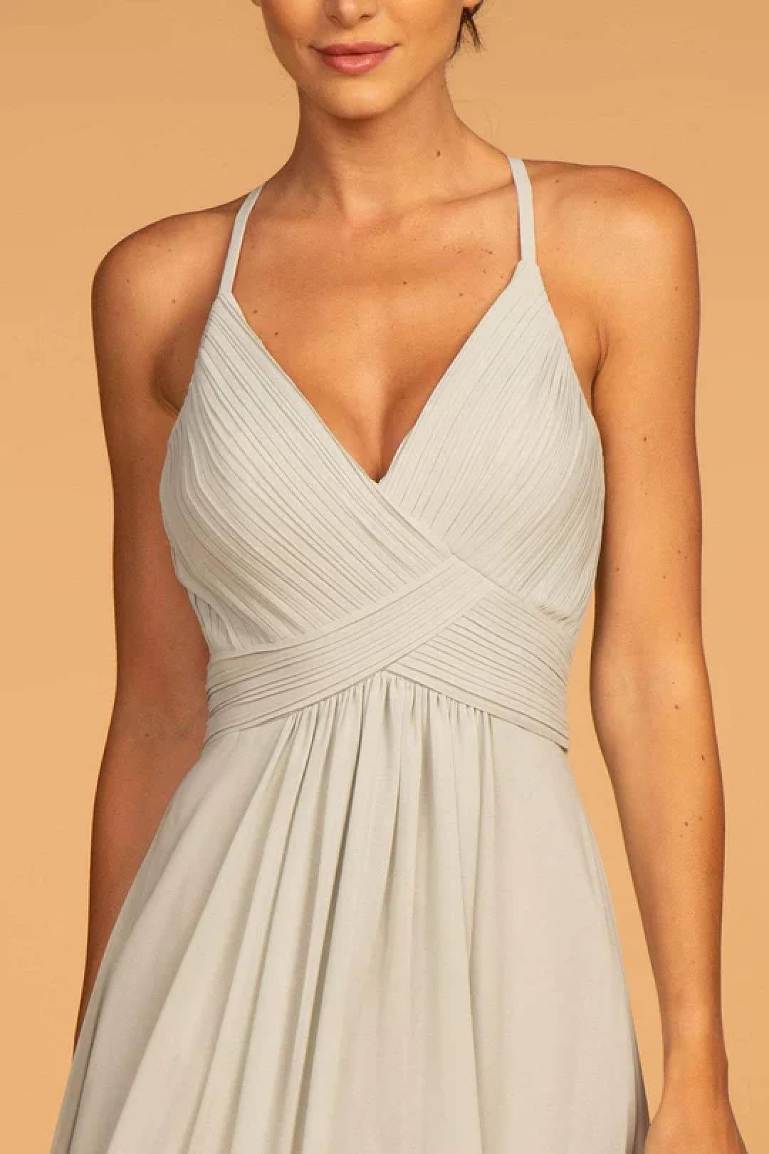 Long V-Neck Chiffon Dress with Pleated Bodice by Elizabeth K GL2609 - Long Formal Dresses
