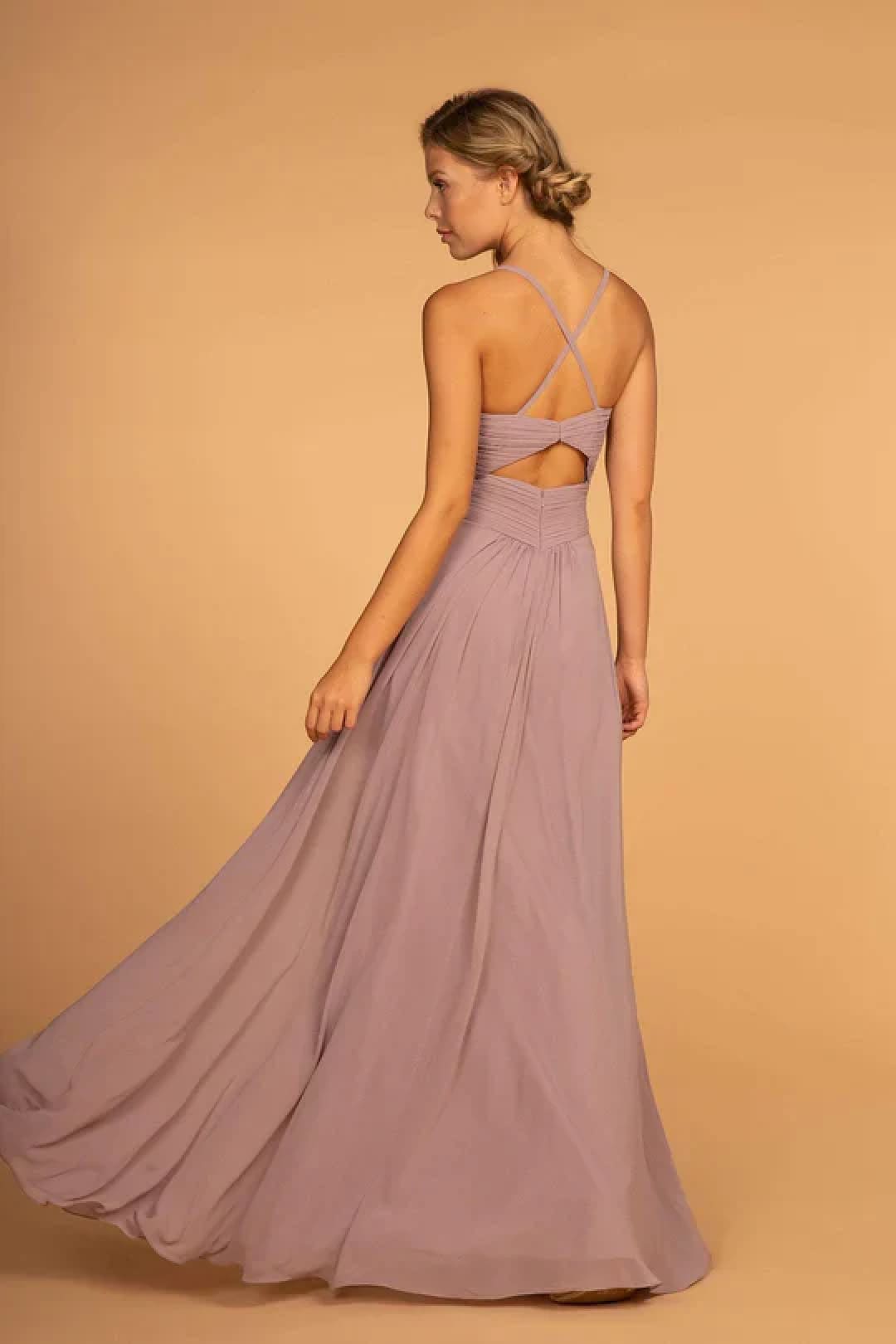 Long V-Neck Chiffon Dress with Pleated Bodice by Elizabeth K GL2609 - Long Formal Dresses