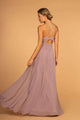 Long V-Neck Chiffon Dress with Pleated Bodice by Elizabeth K GL2609 - Long Formal Dresses