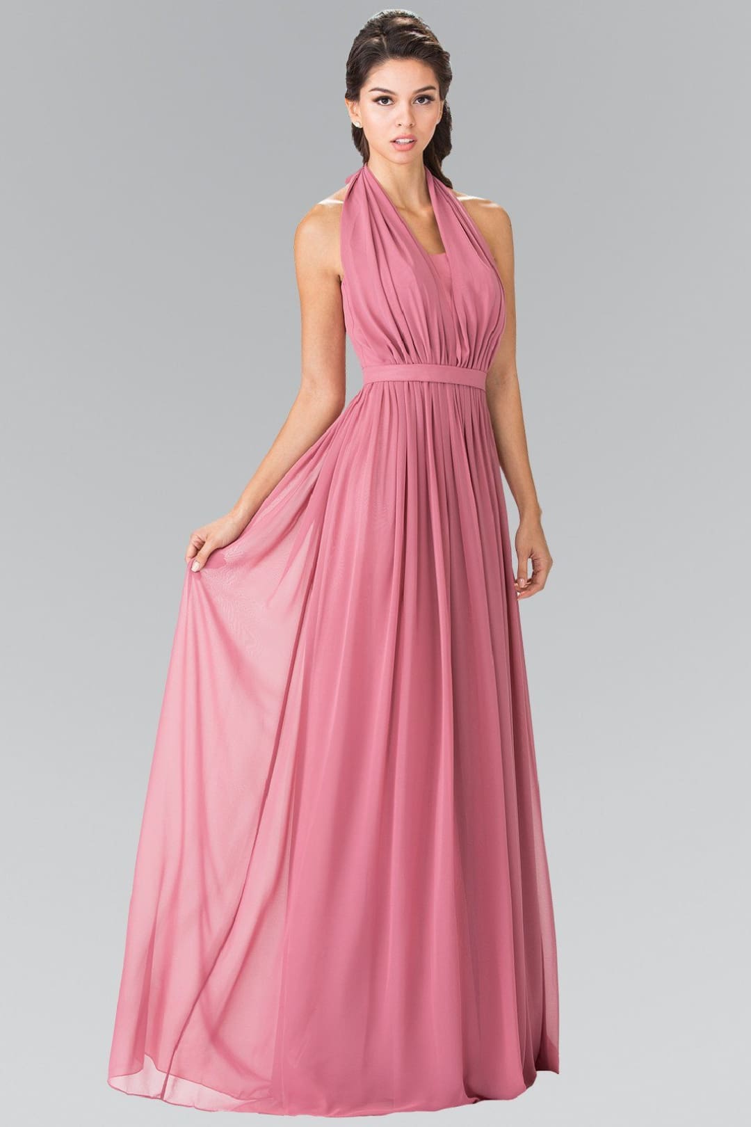 Long V-Neck Chiffon Halter Dress by Elizabeth K GL2362 - Long Formal Dresses