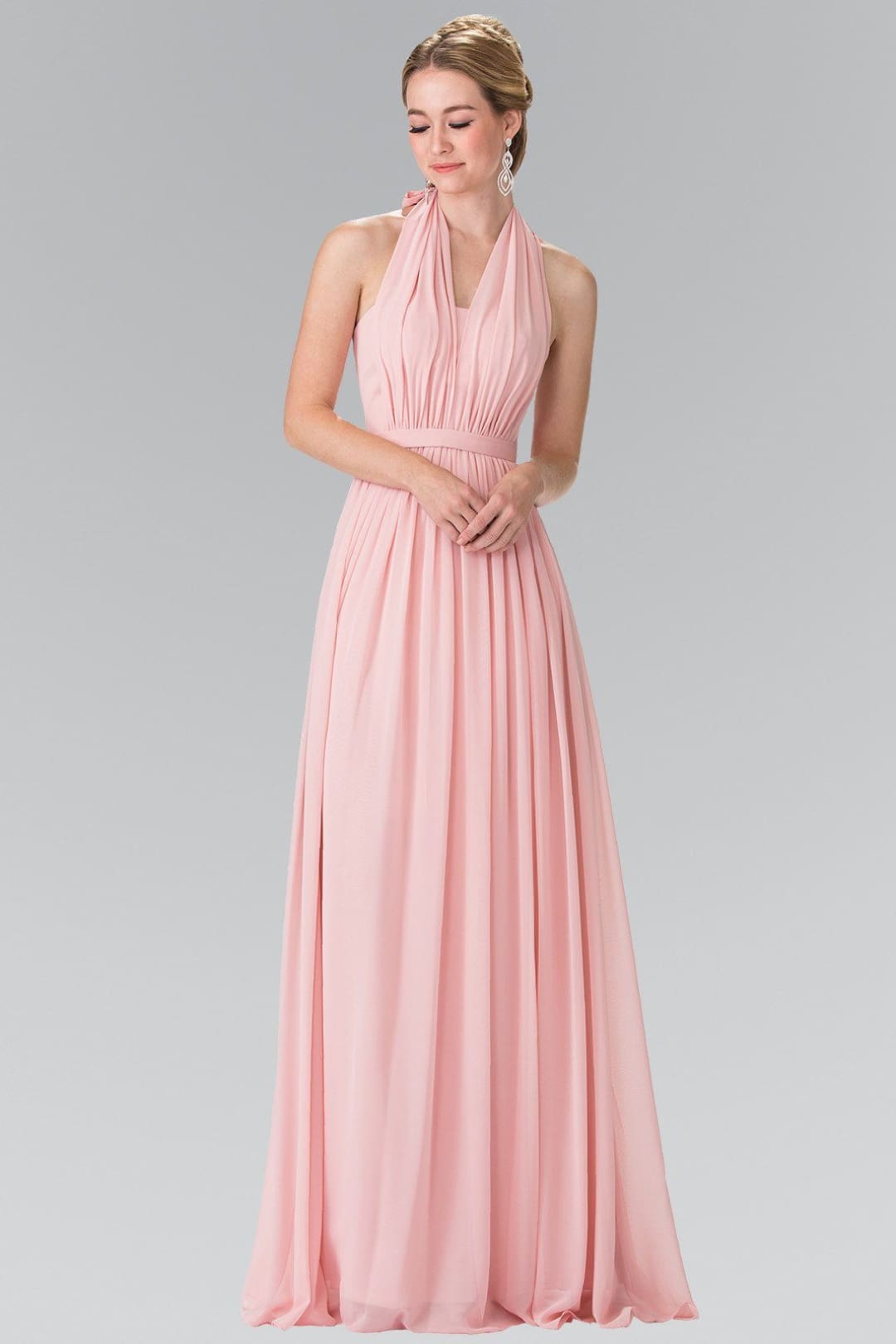 Long V-Neck Chiffon Halter Dress by Elizabeth K GL2362 - Long Formal Dresses