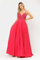 Poly USA 8576 Long V-Neck Dress with Embroidered Bodice
