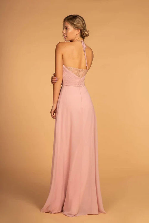 Long V-Neck Pleated Dress with Lace Details by Elizabeth K GL2606 - Long Formal Dresses