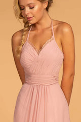 Long V-Neck Pleated Dress with Lace Details by Elizabeth K GL2606 - Long Formal Dresses