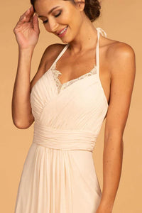 Long V-Neck Pleated Dress with Lace Details by Elizabeth K GL2606 - Long Formal Dresses
