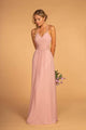 Long V-Neck Pleated Dress with Lace Details by Elizabeth K GL2606 - M / Dusty Rose - Long Formal Dresses