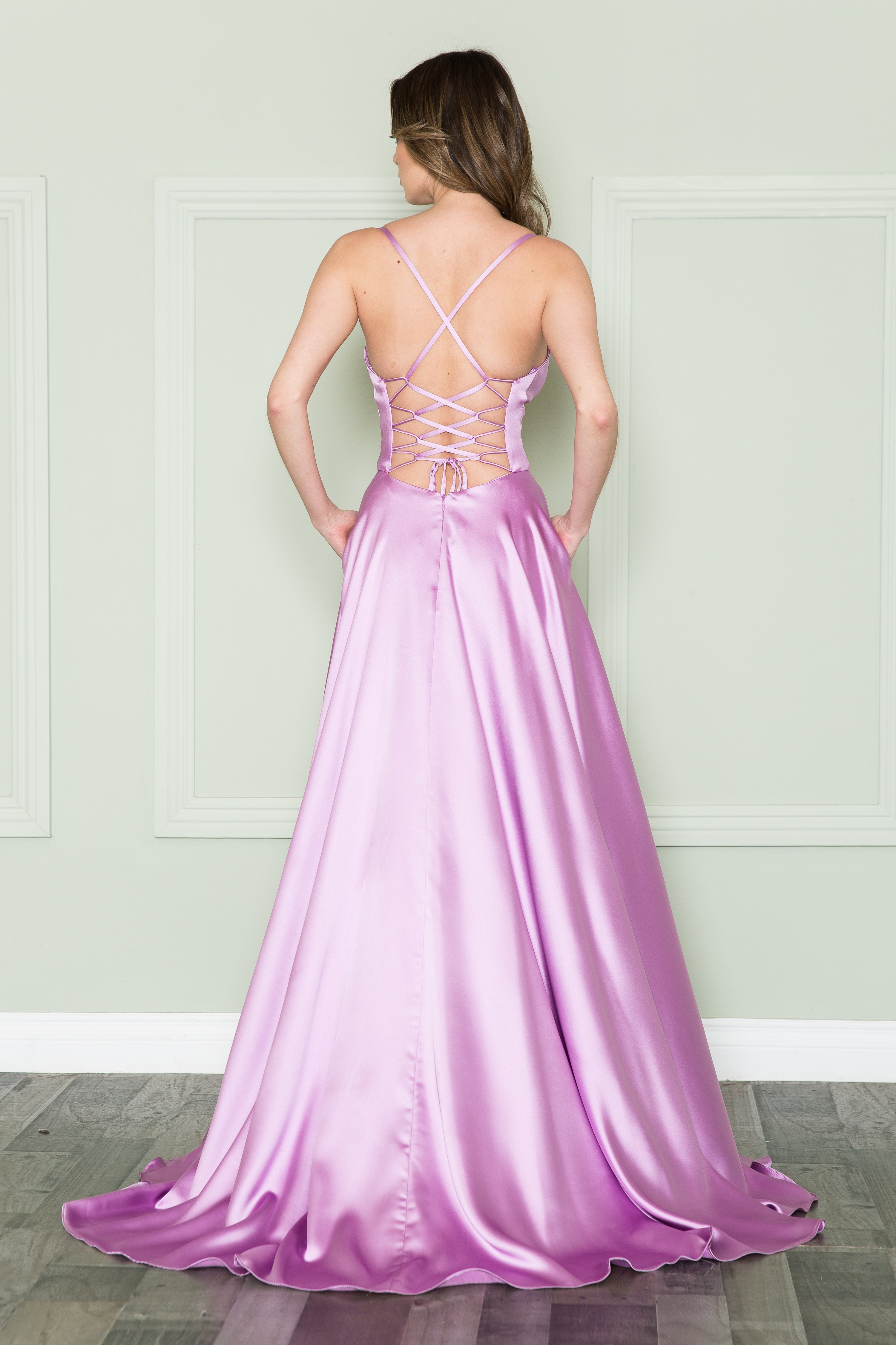 Poly USA 8908 Long V-Neck Pocket Dress