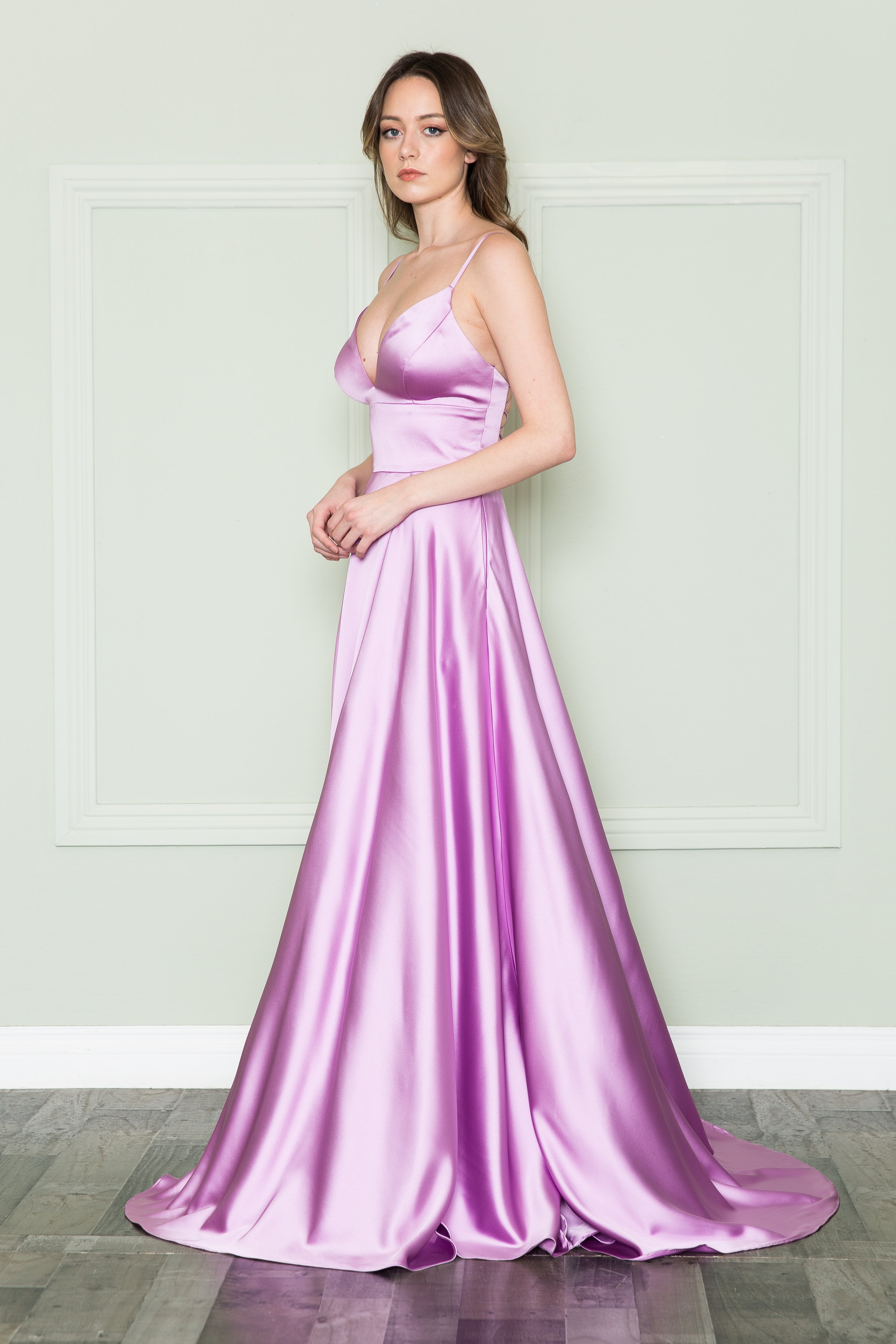 Poly USA 8908 Long V-Neck Pocket Dress