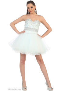 Lovely Homecoming Dress - White/Aqua / 6