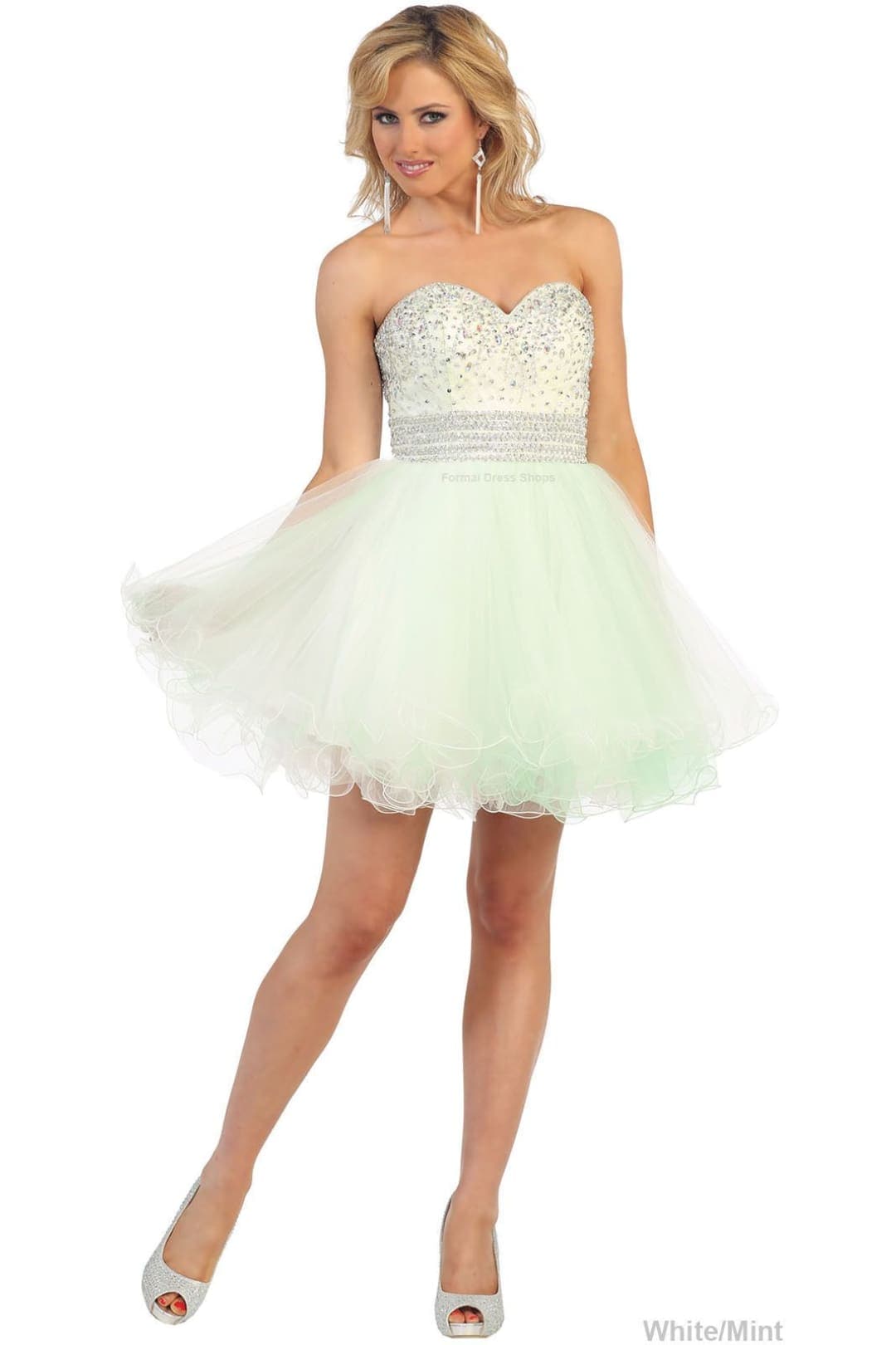 Lovely Homecoming Dress - White/Mint / 4