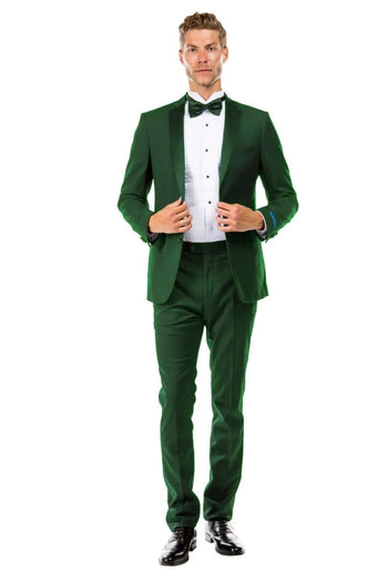 Esmoquin de dos botones para hombre, corte entallado, para boda y graduación, en verde cazador
