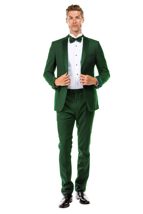 Esmoquin de dos botones para hombre, corte entallado, para boda y graduación, en verde cazador