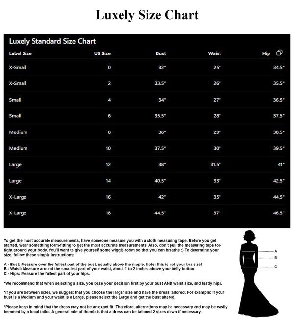 Luxely Size Chart