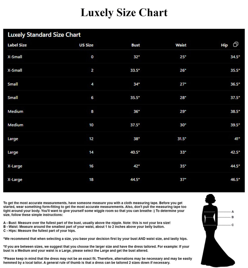 Luxely Size Chart