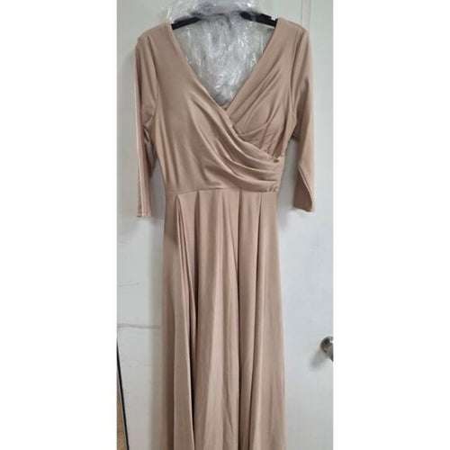 Clearance Champagne Size M A-Line Mother of the Bride Dress with 3/4 Sleeves by Lenovia 5243