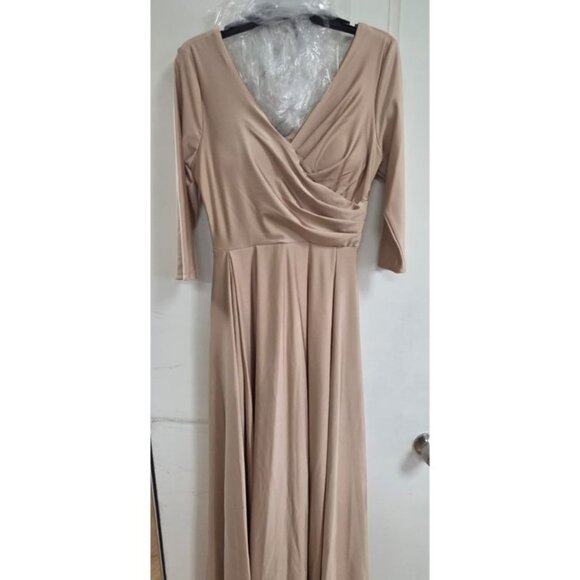Clearance Champagne Size M A-Line Mother of the Bride Dress with 3/4 Sleeves by Lenovia 5243