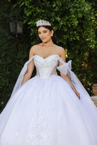 Masquerade Ball Gown Cape Sleeves Bridal Dress By Layla K LK263 - Dress