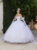 Sweet 16 Ball Gown Cape Sleeves Bridal Dress By Layla K LK263