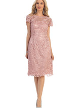 Knee Length Mother Of The Bride Dress Short Sleeve Modest & Plus Size
