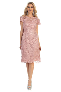 May Queen MQ1106 Short Lace Mother Of The Bride Dress - Dusty Rose / M - Dress