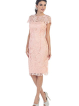 Knee Length Mother Of The Bride Dress Short Sleeve Modest & Plus Size