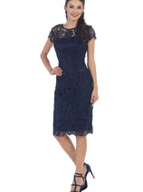 Knee Length Mother Of The Bride Dress Short Sleeve Modest & Plus Size