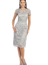 Knee Length Mother Of The Bride Dress Short Sleeve Modest & Plus Size
