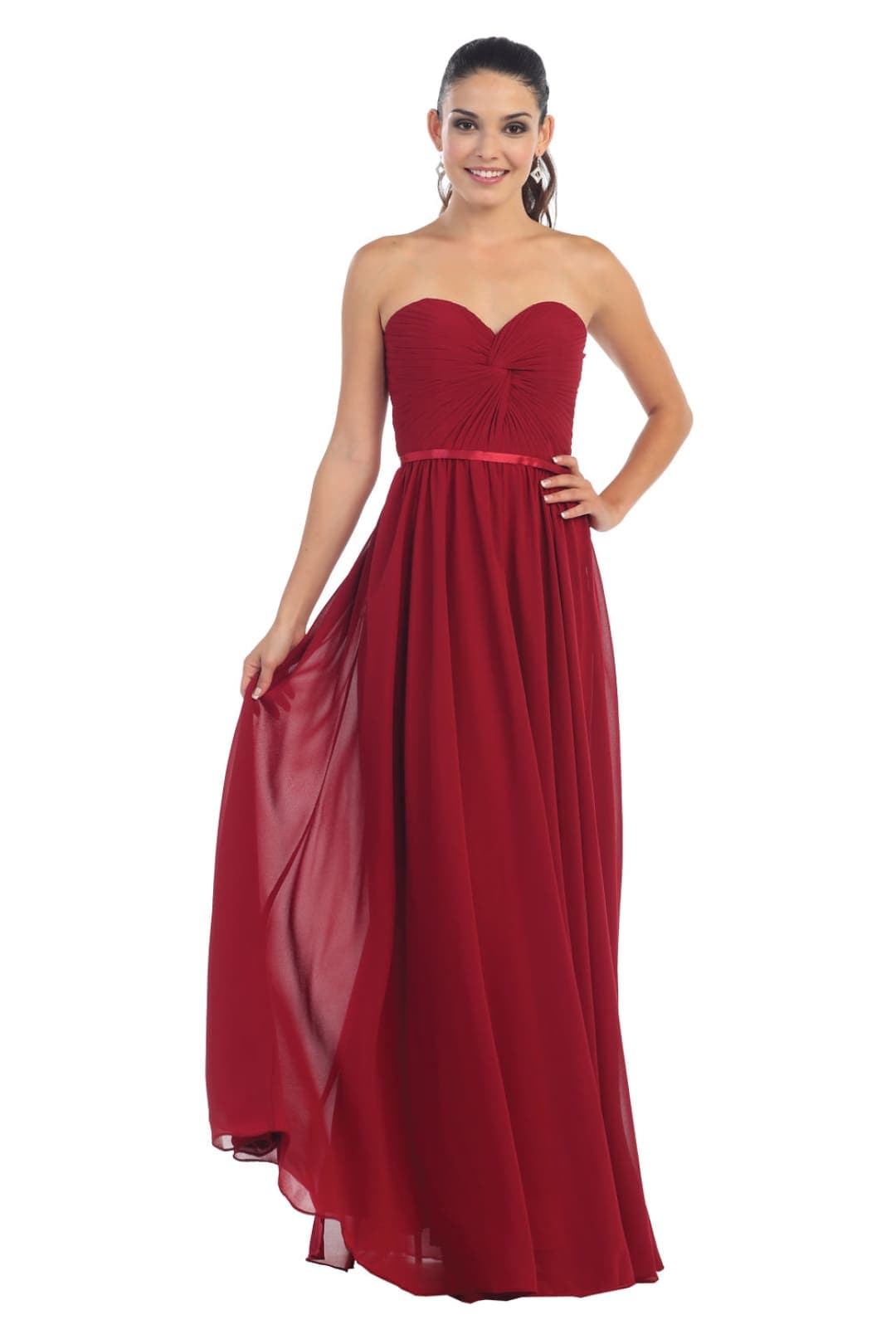 May Queen MQ1145 Sweetheart Lace Up Back Long Bridesmaids Dress - Burgundy / 24