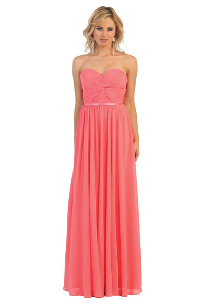 Lace up Back Bridesmaids Dress - Coral / 6
