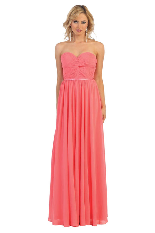 Lace up Back Bridesmaids Dress - Coral / 6